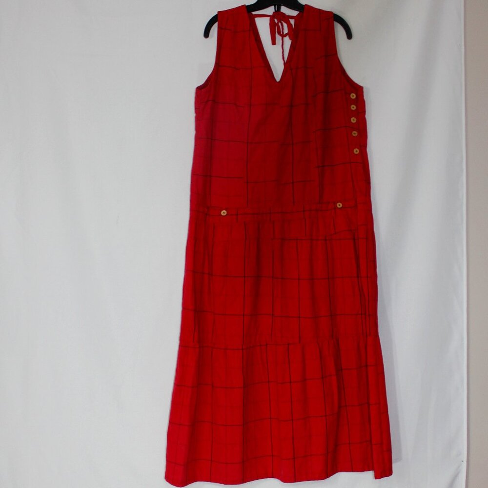 Liz Alig  Red sleeveless maxi V-neck cotton boho style summer  dress size Large